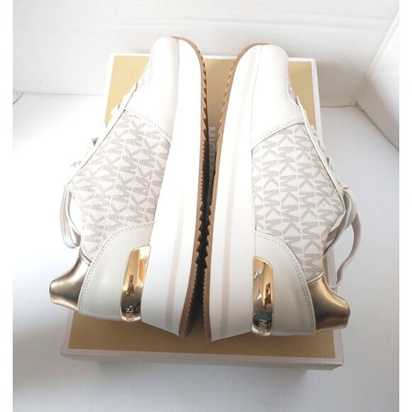 New! MICHAEL KORS Women's MK Logo Monique Trainer Platform Sneakers Shoes Cream - Picture 7 of 9